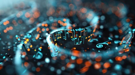 Illuminated Genetic Melody - Dynamic 3D Spiral of Music Notes and DNA Helix