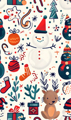 2D illustrated New Year card in a cute graphic style seamless pattern.