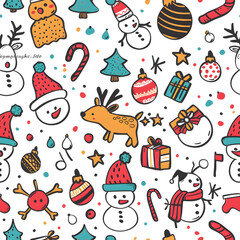 2D illustrated New Year card in a cute graphic style seamless pattern.