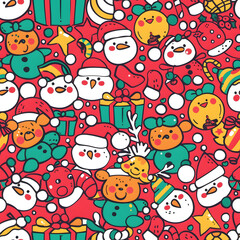 Fototapeta premium 2D illustrated New Year card in a cute graphic style seamless pattern.