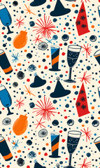 2D illustrated New Year card in a cute graphic style seamless pattern.