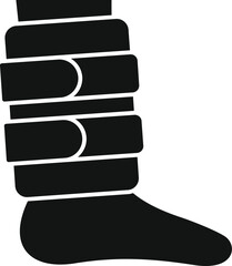 Black and white icon of a foot wearing a support brace, representing injury recovery and rehabilitation