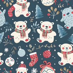 2D illustrated New Year card in a cute graphic style seamless pattern.