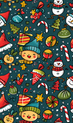 2D illustrated New Year card in a cute graphic style seamless pattern.