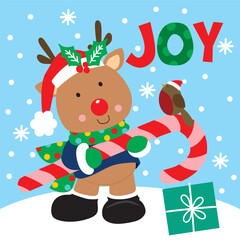 Christmas Design For Card,Bag with Reindeer and Candy cane