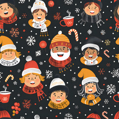 2D illustrated New Year card in a cute graphic style seamless pattern.