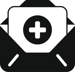 Black and white icon of a medical email representing online healthcare support