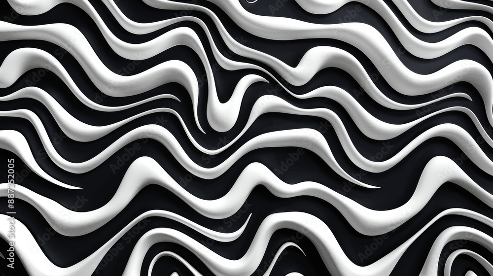 Poster black and white wavy lines seamless pattern abstract background vector doodle style line art for tex