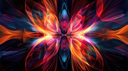 Abstract lines, central symmetry, vibrant colors, digital art, futuristic design