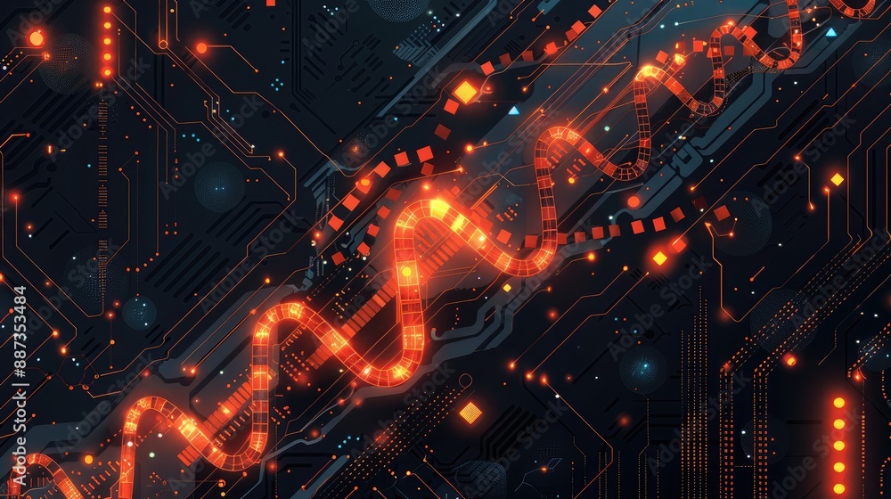 Poster glowing digital lights in abstract cyberspace pattern