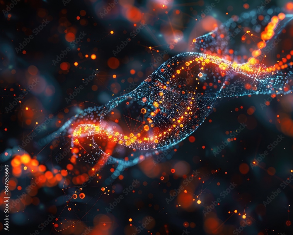 Poster genetic sequencing data, visualized through neural networks, showcasing advanced predictive medicine