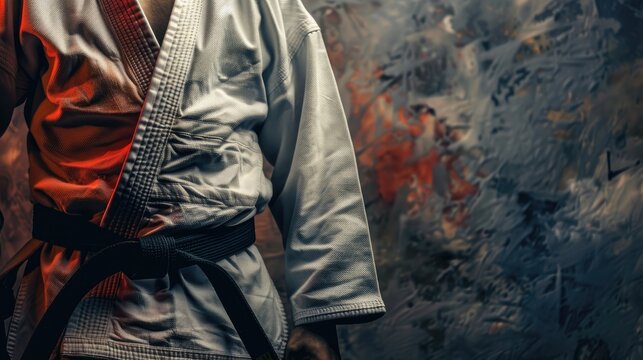 Martial Arts Training in Judo Kimono with Belt Background