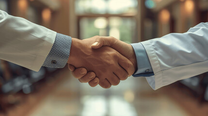 Doctor and Businessman Shaking Hands in Hospital Close-Up