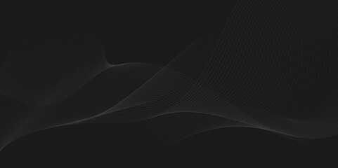 Abstract template background with wave design. Digital frequency track equalizer. Stylized line art background. Black background with gray wave line.