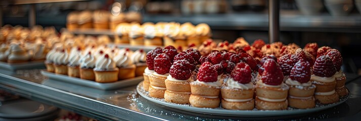 Conceptual dessert buffet, elegant layout, exquisite treats