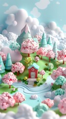 Abstract Futuristic 3D Render Minimalistic Style with Floating Geometric Shapes Isometric Design, Light Color Theme, Bright Background, and Soft Lighting