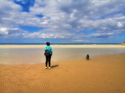 the beach of San Cosme de Barreiros, deserted, in the month of June, Lugo, Galicia, Spain,