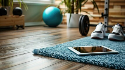 Advertisement Space with Fitness Equipment and Digital Tablet
