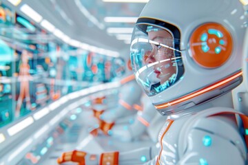 Capture a futuristic AI discovery in a dystopian setting with a fresh high-angle perspective