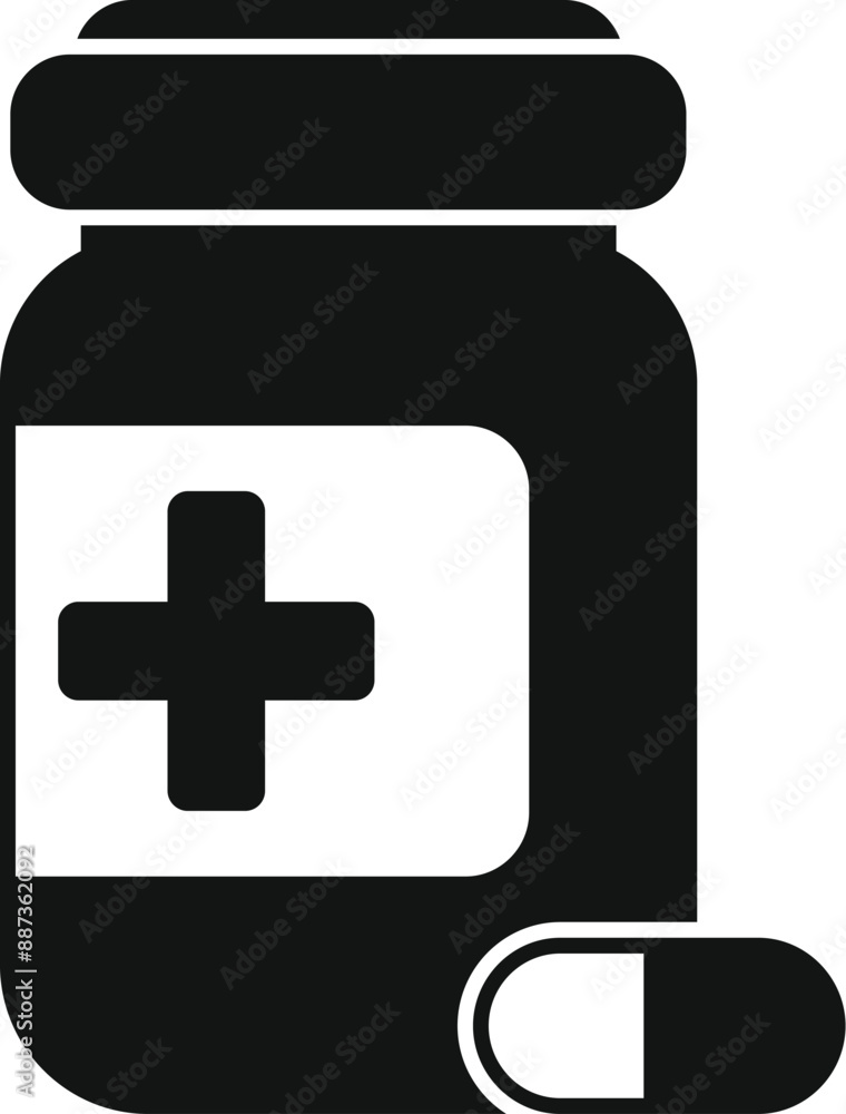 Wall mural simple black and white icon of a medicine bottle with a pill lying beside