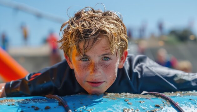 Young Boys Enjoying a Thrilling Outdoor Obstacle Course Adventure, Fun, Playful, and Full of Energy