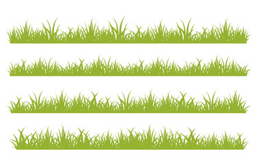 Set of green grass designs isolated on white background. flat vector illustration.