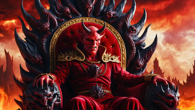 the demon king sits on the royal chair