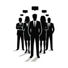 Group of business men and women standing pose vector silhouette