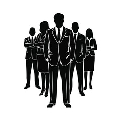 Group of business men and women standing pose vector silhouette