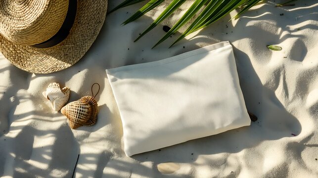 Plain Cotton Canvas Pouch with Custom Area on Sandy Beach