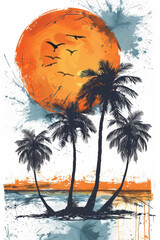 Orange Brush Stroke Summer Scene