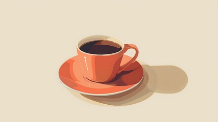 Obraz premium A Cup of Coffee on a Saucer, Minimalist Illustration