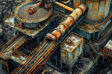 Image of a coal processing plant with conveyor belts, crushers, and storage silos.