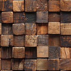 Rustic timber block wall with plant accents  eco friendly 3d wood design in earth tones