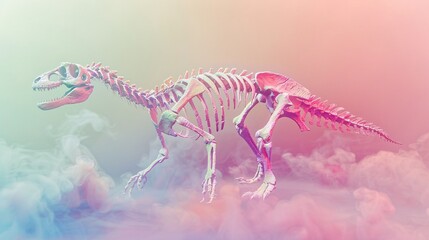 High-definition 3D rendering of a fossil skeleton in watercolor, isolated on a pastel background