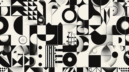 Abstract Monochrome Collage: Geometric Shapes and Patterns in Black and White 