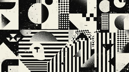 Obraz premium Abstract Geometric Pattern: A captivating monochrome composition of bold geometric shapes, textured with subtle speckles and gradients, evokes a sense of modern art and design.