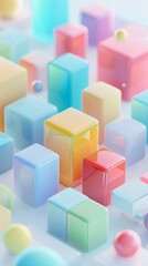 Obraz premium Abstract Futuristic 3D Render Minimalistic Style with Floating Geometric Shapes Isometric Design, Light Color Theme, Bright Background, and Soft Lighting