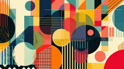 Abstract Geometric Art:  Vibrant, bold, and dynamic, this abstract geometric design is an explosion of color and pattern. Geometric shapes, lines.