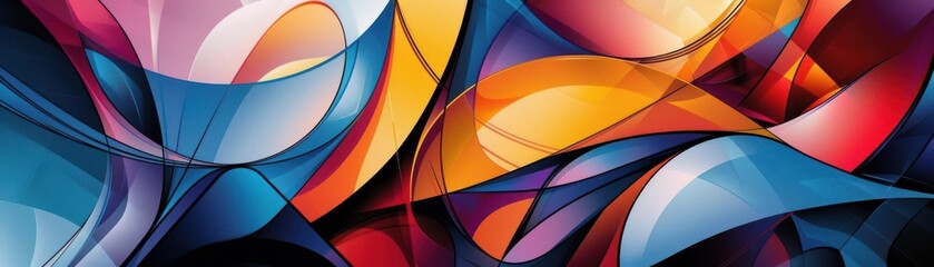 Centered abstract shapes, bright colors, dynamic design, digital illustration, contemporary style