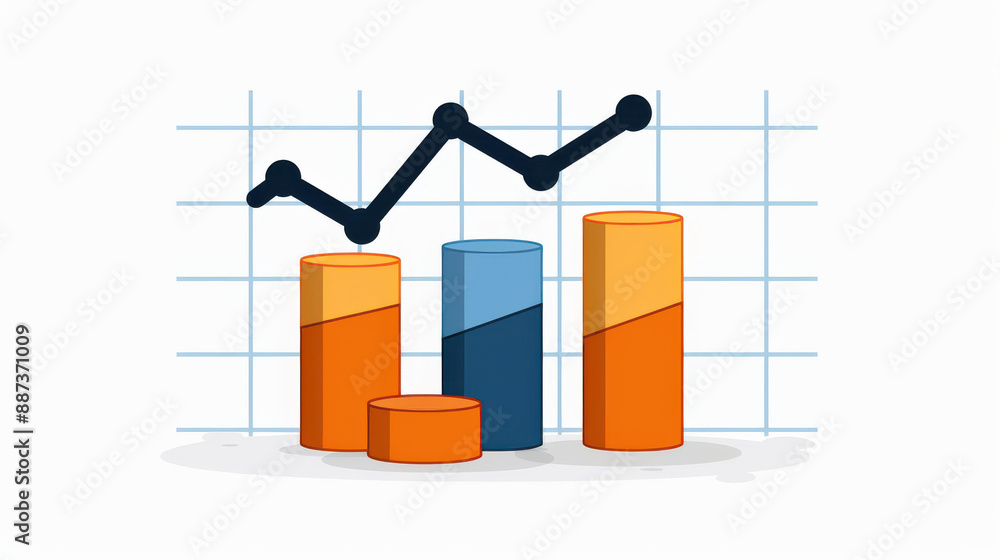Poster detailed graph with line charts on a bar chart, against a grid on white background for data analysis