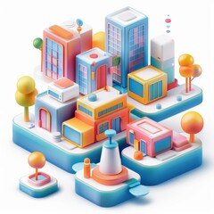 Abstract Futuristic 3D Render Minimalistic Style with Floating Geometric Shapes Isometric Design, Light Color Theme, Bright Background, and Soft Lighting