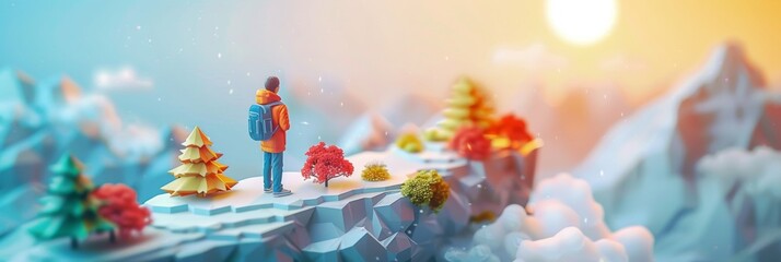 Obraz premium Abstract Futuristic 3D Render Minimalistic Style with Floating Geometric Shapes Isometric Design, Light Color Theme, Bright Background, and Soft Lighting
