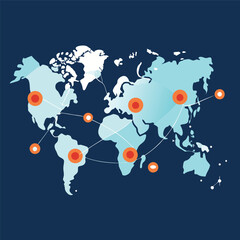 world map network with connections vector illustration.