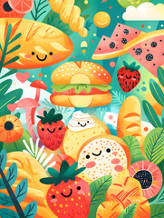 cookies and bread in an illustrator doodle graphic style