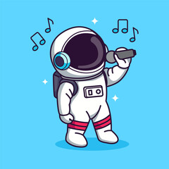 Cute astronaut singing with microphone cartoon vector illustration