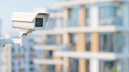 Advanced Security Technology in Luxury Apartment Complex, Modern Surveillance Camera with Clean Aesthetic
