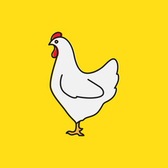 cute hen animal livestock line cartoon logo design vector
