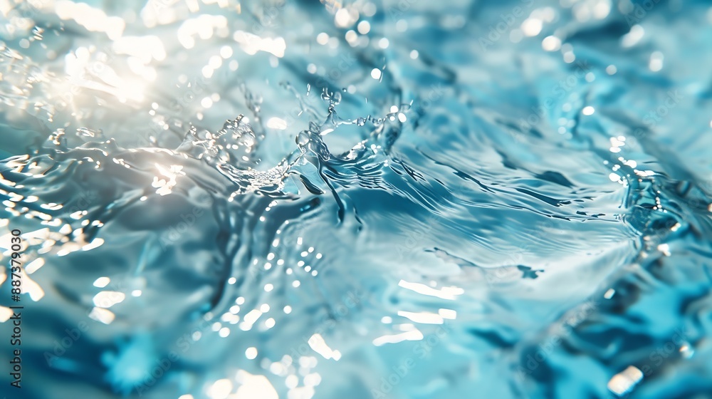 Poster Flowing water with shining wave texture on a vibrant sunlight blue background Abstract Water surface background idea Abstract summer template background : Generative AI