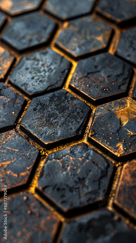 Poster close-up metallic hexagon pattern texture with rustic and modern look for industrial and artistic de